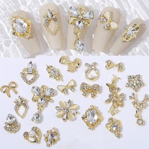 Decorazioni per nail art 20 pezzi Charms per gioielli con strass in lega di lusso Glitter Crystal Pearl Bow Ornamenti Gemme in metallo Design Decorat per manicure fai da te