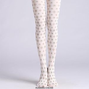 Women Socks Vintage Small Floral Printed Pantyhose Stockings Tight Cotton Blends Running Chick Cn(origin) Geometric STANDARD