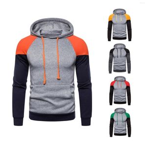 Men's Hoodies Crew Neck Pullover Long Sleeve Drawstring Patchwork Color Matching Pocket For Male Hooded Sweatshirts