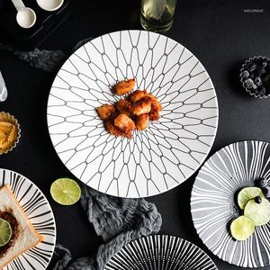 Plakalar Nordic Sofra Takımları Geometrik Desenler 8/10 inç Seramik Yemek Tabağı Besleme Porselen Tatlı Yemek Takımı Pastası