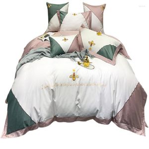 Bedding Sets Patchwork Colorful Embroidery Bee Crown Design Cotton Cushion Pillowcase Cover 1Pair Luxury Home Decorative Shames