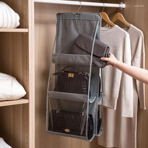 Storage Boxes Double Side Handbag Organizer For Closet 6 Pockets Hanger Bags Wardrobe Hanging Bag