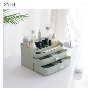 Förvaringslådor stora plast desktop kosmetiska smycken lådor makeup arrangör med 2 lådor badrum sminkar fodral