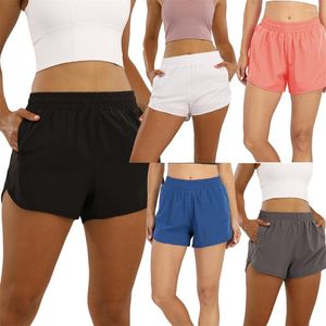 Laufshorts für Damen, atmungsaktiv, einfarbig, doppellagig, elastische Taille, lockere lässige Turnhalle, kurze Hosen mit Reißverschlusstasche, Sportbekleidung