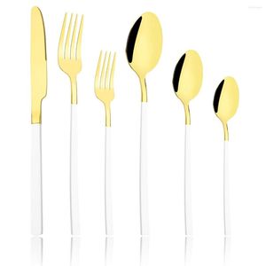 Dinnerware Sets Western White Gold Cutlery Set Stainless Steel Knife Dessert Fork Tea Spoon Tableware Kitchen Flatware Silverware