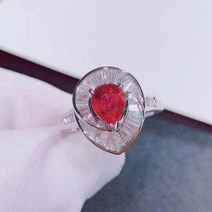 クラスターリングH715ナチュラル1.00ct赤いルビーリングダイヤモンドジュエリーアニバーサリー女性の罰金