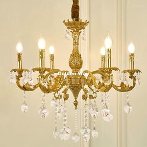 Chandeliers European Brass Copper Crystal Chandelier Modern LingtsLuxurious AC110V 220V E14 LED Lamp Lustre Suspension Art Lighting