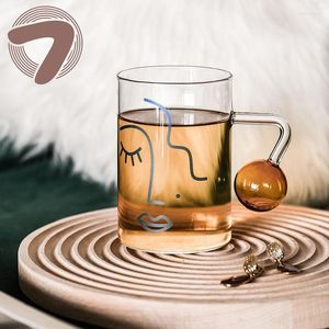 Bicchieri da vino Ins Creative Coffee Drinking Mug Kawaii Resistente al calore con manico Tazza da colazione Tazze in vetro trasparente di grande capacità