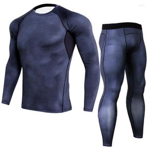 Men's T Shirts 2 PCs Bodybuilding Sets (Shirt Leggings) Men Trousers Body Shapewear Compression Suit Joggers Fitness Clothing