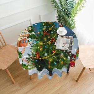 Table Cloth Elf With Gift In Winter Background Round Tablecloth Farmhouse Merry Christmas Holiday Fabric Room