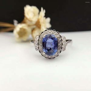 Cluster Rings 18K Gold 1.259ct Natural Sapphire Women Ring With 0.142ct Diamond Setting 2023 Fine Jewelry Wedding Band Engagement