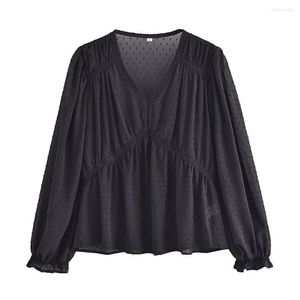 Blouses femininas 2023 Early Autumn Fashion Fashion Black Trim Trim-deco