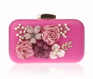 Evening Bags 2023 Pink Women's Bag PU Handbag Clutch Flowers Bride Party Fashion Beaded Lady Shoulder Chinese