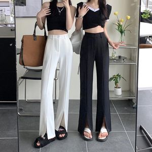 Women's T Shirts Slit Slim Elastic Waist Loose Casual Wide Leg Suit Pants Women