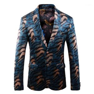 Abiti da uomo Blazer Uomo Stile Velluto Lusso Steampunk Tigre Stampato Abito casual Giacca Cappotto Uomo Business Plus Size S-5XL