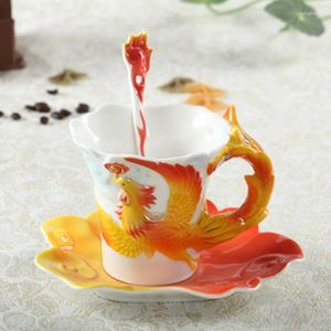 Akşam yemeği setleri moda emaye porselen ejderha phoenix yaratıcı kişiselleştirilmiş kahve fincanı düğün özel hediyeler çatal bıçak takımı seti seyahat