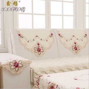 Camas de cadeira Capas de sofá bordado de luxo europeias Towel Backrest Rose Flower Combination 1017 Set Wedding Home Têxtil