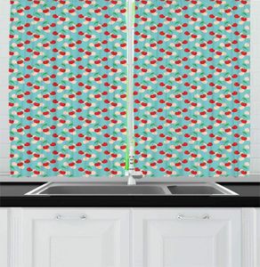 Curtain Vermilion Pale Blue Peach Cherry Kitchen Curtains Repetitive Fruit Art Theme Pattern Tasty Delicious Summer Food Design Window