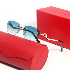 Blaue Designer-Sonnenbrille für Männer und Frauen, unregelmäßiger Pantherkopf, goldfarbenes Metall, randlose Sonnenbrille, fahrende Strandspiegel, Polaroid, Vintage-Carti-Brillen, Sonnenbrille