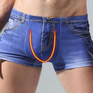 Unterhosen Männer Gedruckt Denim Kurzen Sommer Männliche Baumwolle Sexy Unterwäsche U Konvexen Beutel Boxer Calzoncillo Großhandel