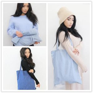 Alışveriş çantaları 30pcs / lot kadın çanta çanta çantası basit kadın büyük kapasite Kore saf renkli omuz denim okulu