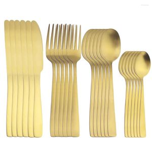 Servis uppsättningar 24st Gold Matte Cutary Set rostfritt stål knivgaffel SilverwareTable Program för köksformulärmiddag