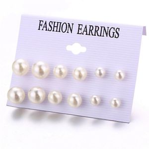 Studörhängen 6 par/pack imitation pärla örat för kvinnor söta dubbar mode simulerade smycken grossist