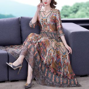 Sukienki swobodne wiosna lato moda lekka Mulberry Silk Maxi sukienka Kobiety Kwiatowy Elegancki BodyCon 2023Korean Vintage Party Vestidos