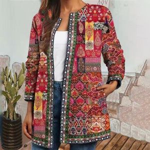 Women's Knits Women's Cardigan Coat Ethnic Print O Neck Round Outwear All Match Vintage Long Sleeve Jacket Outerwear For Autumn Winter