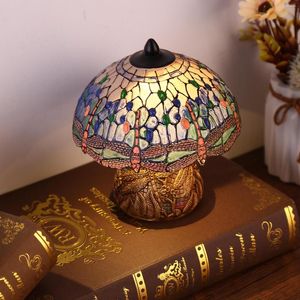 Lâmpadas de mesa Lâmpada de estilos de estilos de libélula antiga luxuosa de resina boho mesa leve Floral Floral Vintage Bedia Night Lights Room Decoração