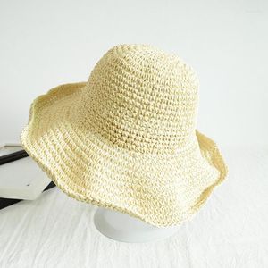 Breda randen hattar kvinnor fast färg vikande halm kvinnlig dam utflykt sol visir semester cool hatt kust strandvatten sommar hattswide wend22