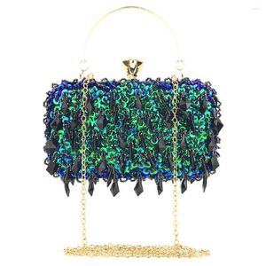 Abendtaschen 2023 Europäische Frauen Tasche Handgemachte Pfau Pailletten Perlen Tageskupplungen Handtasche Elegante Damen Telefon Geldbörse Messenger