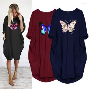 Casual jurken vlinder voor vrouwen kawaii hart vorm print herfst kleding lange mouw losse jurk zwarte lente huiskleding