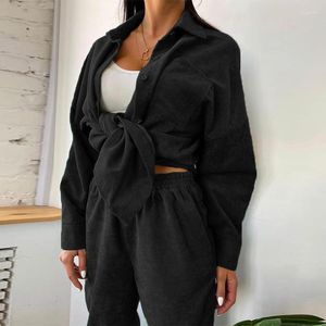 Women's Pants Women Long Sleeve Shirts Trousers Two Piece Set 2023 Autumn Single Breasted Tops Wide Leg Sets Female Casual Fashion Suit