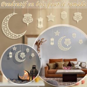 Dekorativa figurer Eid Ramadan Decor Wood Pendant Kareen Wood Craft For Home Door Hanging Diy Islamic Party Wreath Supplies