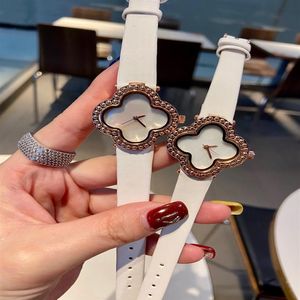 Fashion Brand Watches Women Girl Flowers Crystal Style Leather Strap Wrist Watch VA01231g