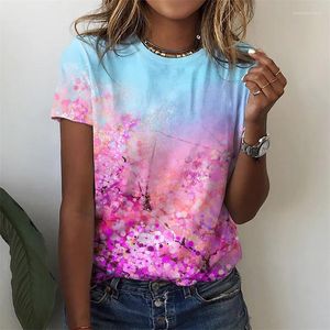 여자 T 셔츠 폴카 도트 작은 꽃 3D 패턴 라운드 넥 탑 여성의 장미 여름 캐주얼 짧은 슬리브 티셔츠