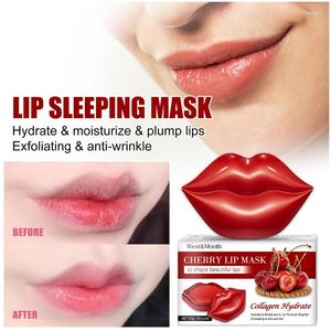 Lip Gloss 20Pcs Cherry Mask Hydrating Moisturizing Anti-drying Anti-Ageing Wrinkle Lightening Lines Patches Plumping Lips Care