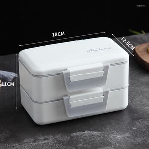 Dinnerware Sets 2 Layer Kitchen Storage Container With Spoon And Fork Plastic Bento Box