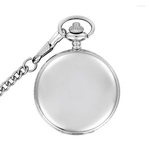 Pocket Watches Fashion Smooth Steampunk Watch Män med FOB Nacklace Chain Silver Quartz Mens Womens Gift Reloj de Bolsillo