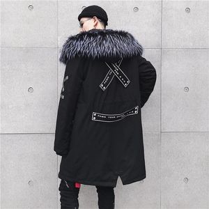 Мужские вниз 2023 High Street Black Hooded Long Winter Jacket Men Parka Puffer