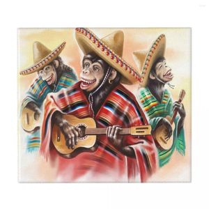 Table Mats Kitchen Dish Drying Mat Funny Monkeys In Mexican Traditional Dress Playing Guitar Washable Counter Pad Absorbent Drainer 16"x18"