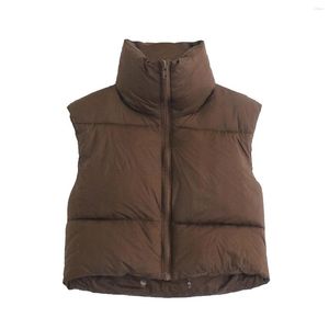 Women's Vests Women's Cropped Puffer Vest Brown Black Lightweight Mini Jacket