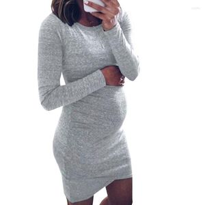 Casual Dresses Spring Autumn 2023 Contracted Maternity Dress O-Neck Long Sleeve For Pregnant Women Pregnancy Solid Slim