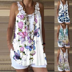 Women's Blouses Summer Boho Lace Blouse Women Sleeveless Tank Tops Oversized Beachwear Holiday Loose Ladies Backless Shirts Casual Camis