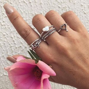 Bröllopsringar 6st/set Bohemian Vintage Silver Color Metal Knuckle for Women Hope Letter Ring Set Gypsy Tribal Party Jewelry