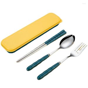 Dinnerware Sets 304 Stainless Steel Japanese Tableware Set School Office Worker Canteen Outdoor Student Adult Chopsticks Fork Spoon Kit