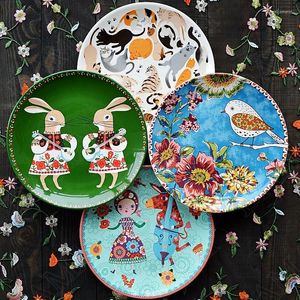 Plates Underglaze Ceramics Plate Breakfast Cake Painted Dish Rural Fruit Salad Afternoon Tea Dessert Tray Kitchen Utensils