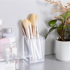 Förvaringslådor 1/2 fack Transport Makeup Organizer Brush Holder Pen Pencil Stand Cosmetic Organizer Desktop Stationery Box