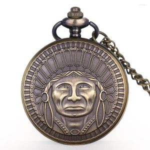 Pocket Watches Moda Bronze Escultura Old Man Pattern Watch Men Pingente Colar com Corrente Presentes Vintage para Mulheres